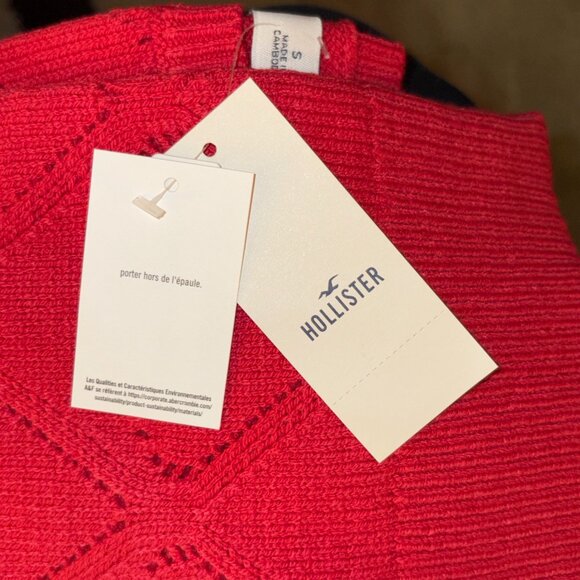 Hollister Heart Print Off the Shoulder Sweater - Red NWT - Picture 6 of 6